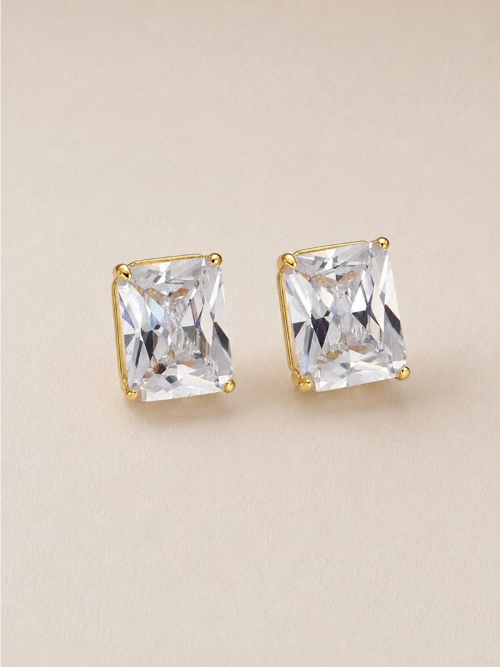Gold Clear CZ Stus Earrings (7703)